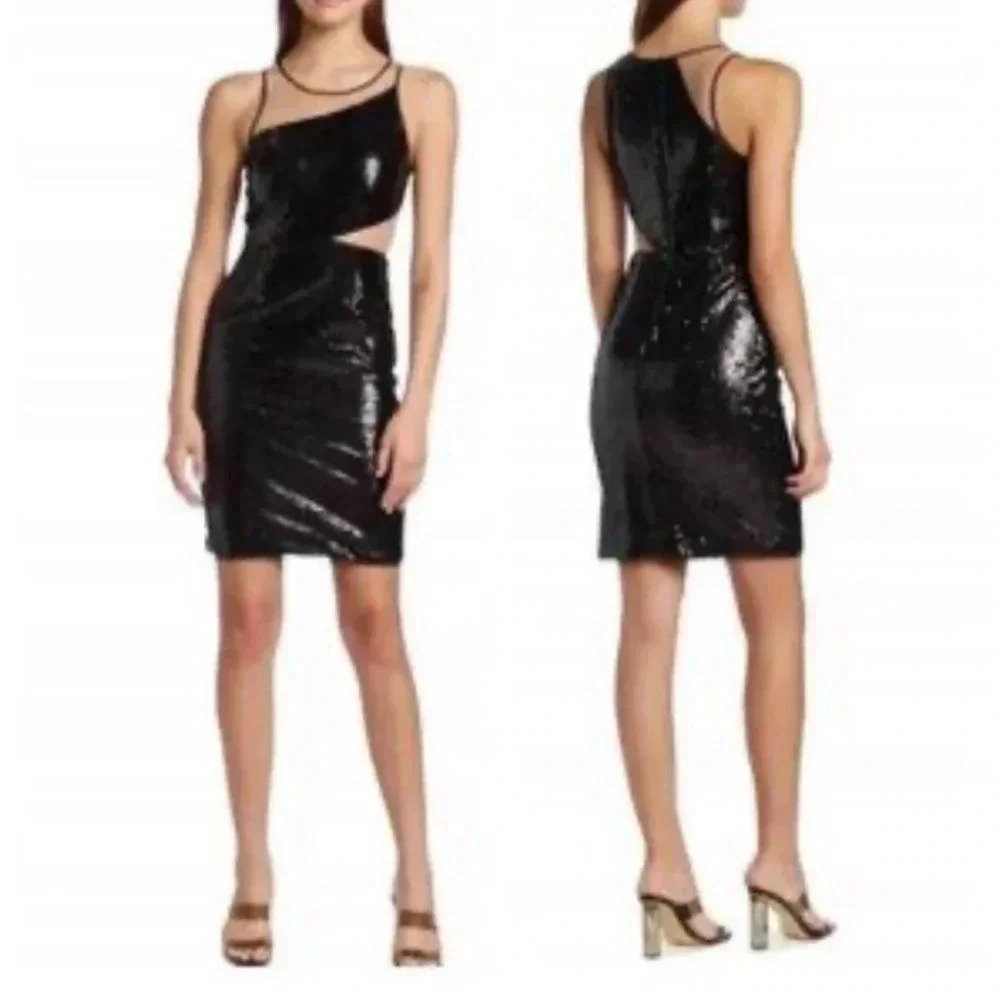 NWT TOCCIN NY Black Sequin Cutout Mesh Sleeveless Mini Cocktail Dress (4) - Picture 1 of 8